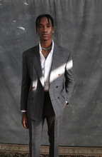 Load image into Gallery viewer, Grey Two Piece 6x4 Double Breasted Windowpane Suit
