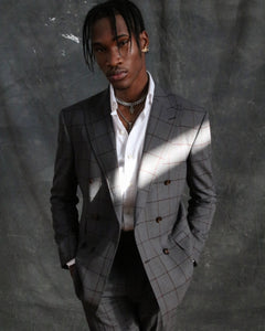 Grey Two Piece 6x4 Double Breasted Windowpane Suit